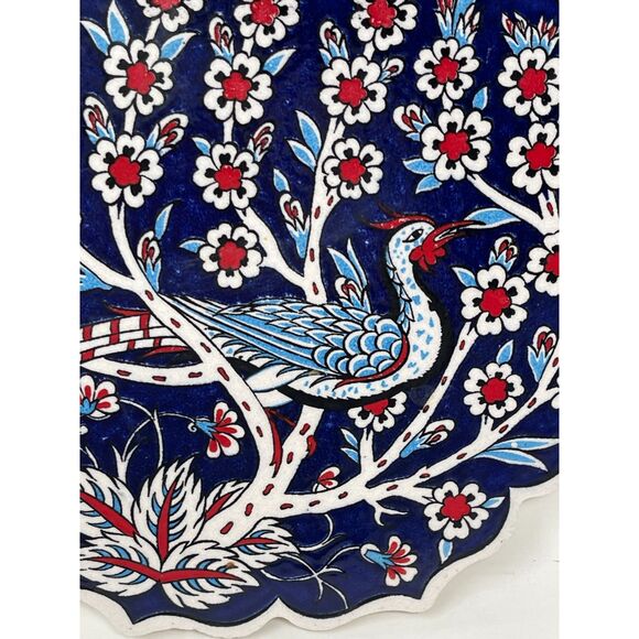 Vintage Ceramic Turkish Porcelain Pottery Trivet Trinket Hotplate Peacock Bird - Picture 2 of 4
